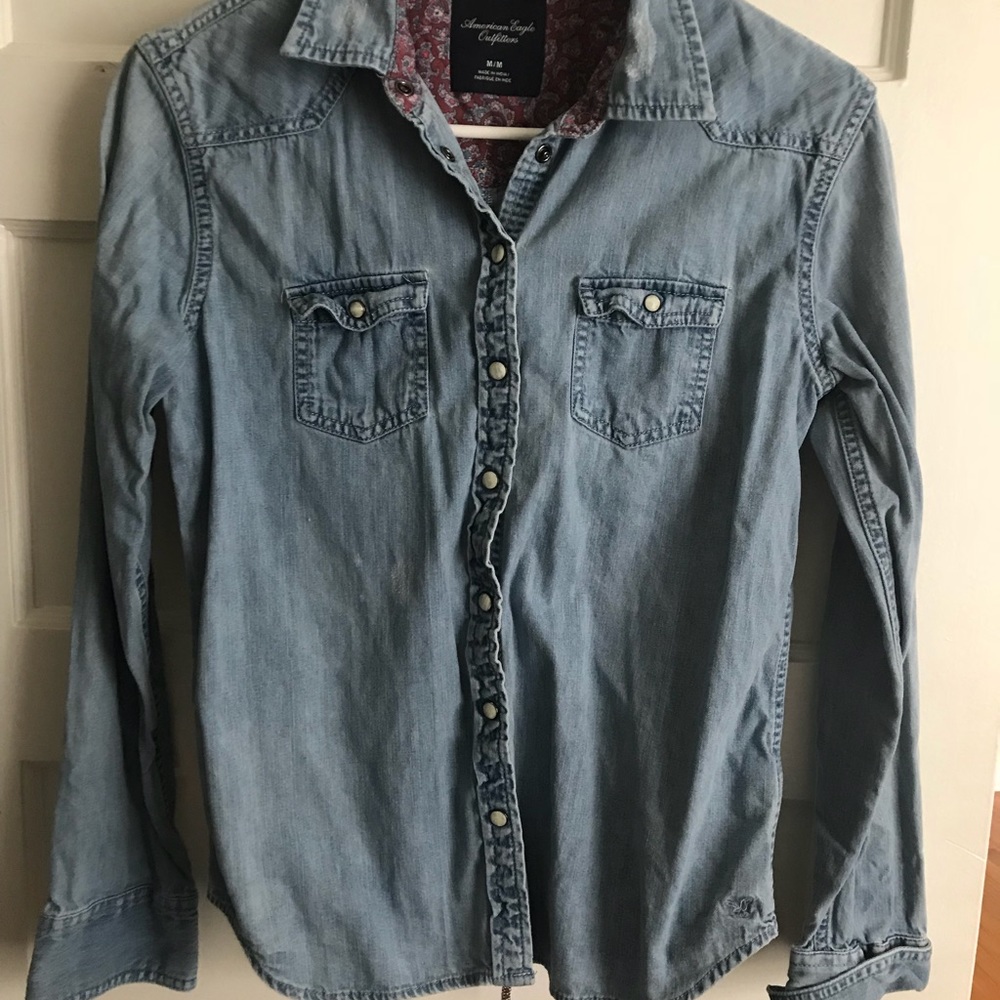 Light Blue Denim Snap Button Up AE